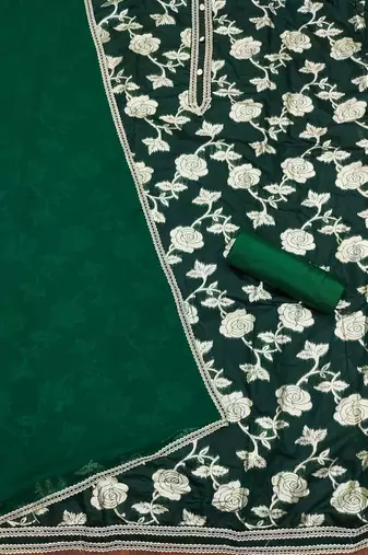 Green woven jacquard unstitched churidar dress-materials