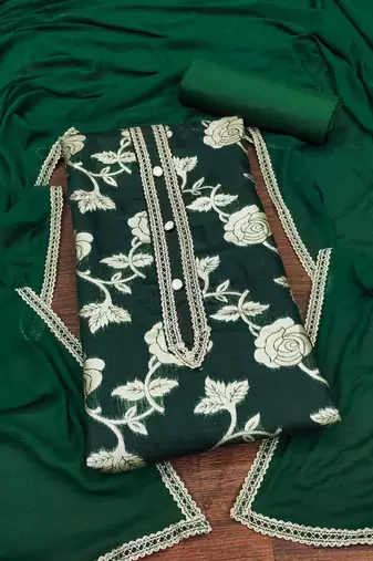 Green woven jacquard unstitched churidar dress-materials