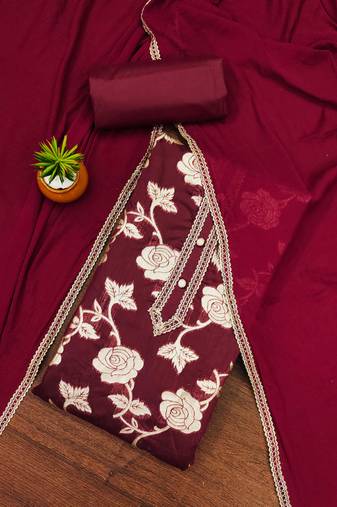 Maroon woven jacquard unstitched churidar dress-materials