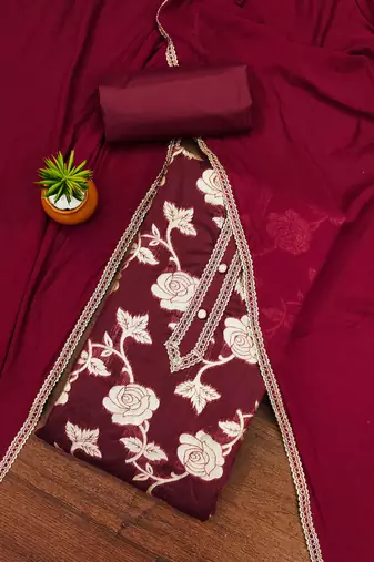 Maroon woven jacquard unstitched churidar dress-materials