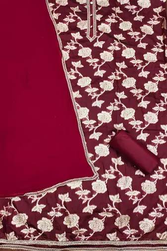 Maroon woven jacquard unstitched churidar dress-materials