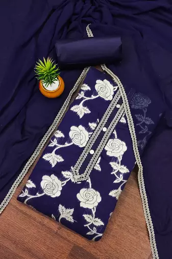Navy-blue woven jacquard unstitched churidar dress-materials