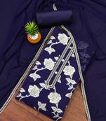 Navy-blue woven jacquard unstitched churidar dress-materials
