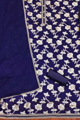 Navy-blue woven jacquard unstitched churidar dress-materials 2
