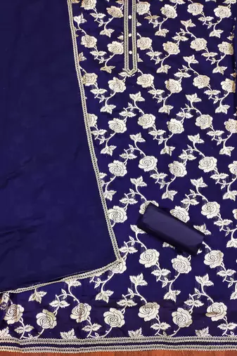 Navy-blue woven jacquard unstitched churidar dress-materials
