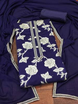 Navy-blue woven jacquard unstitched churidar dress-materials 3