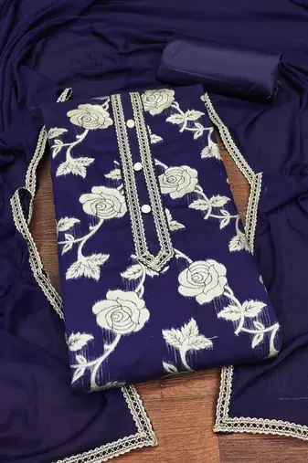 Navy-blue woven jacquard unstitched churidar dress-materials