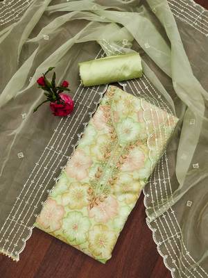 Green sequins organza churidar dress-materials 1