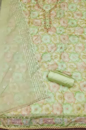 Green sequins organza churidar dress-materials