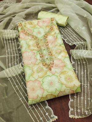 Green sequins organza churidar dress-materials 3