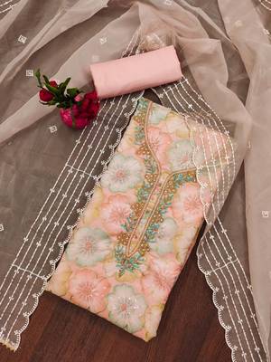 Pink sequins organza churidar dress-materials 1