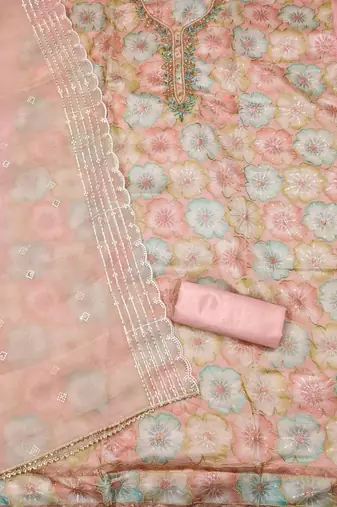 Pink sequins organza churidar dress-materials