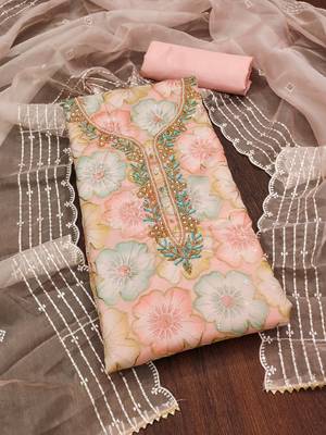 Pink sequins organza churidar dress-materials 3