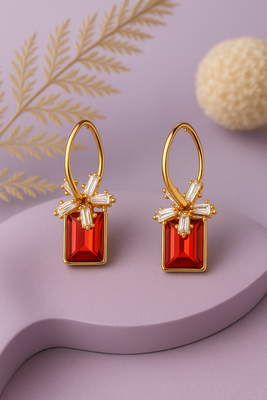 Jewelz gold-plated red stone earrings with crystal floral accents 5