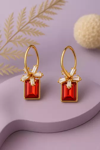 Jewelz gold-plated red stone earrings with crystal floral accents