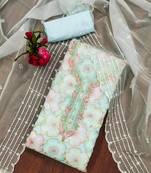 Sky-blue sequins organza semi stitched churidar dress-materials