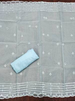 Sky-blue sequins organza churidar dress-materials 4