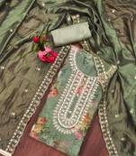 Mehendi hand embroidery organza semi stitched churidar dress-materials