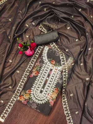Grey hand embroidery organza churidar dress-materials 1