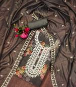 Grey hand embroidery organza semi stitched churidar dress-materials