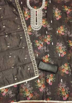Grey hand embroidery organza churidar dress-materials 2