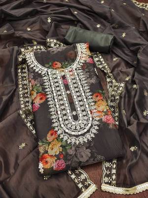Grey hand embroidery organza churidar dress-materials 3