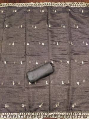 Grey hand embroidery organza churidar dress-materials 4