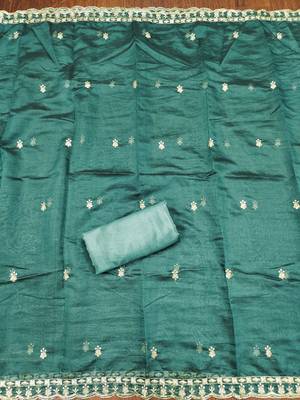 Sea-green hand embroidery organza churidar dress-materials 4