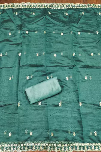 Sea-green hand embroidery organza churidar dress-materials