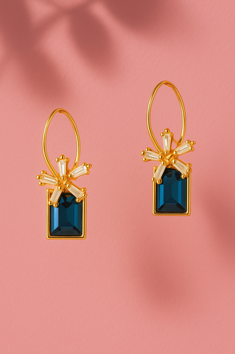 Jewelz gold-plated blue stone earrings with crystal floral accent
