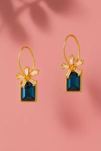 Jewelz gold-plated blue stone earrings with crystal floral accent