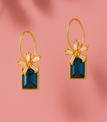 Jewelz gold-plated blue stone earrings with crystal floral accent