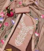 Pink embroidered organza semi stitched churidar dress-materials