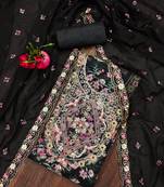 Black hand embroidery organza semi stitched churidar dress-materials