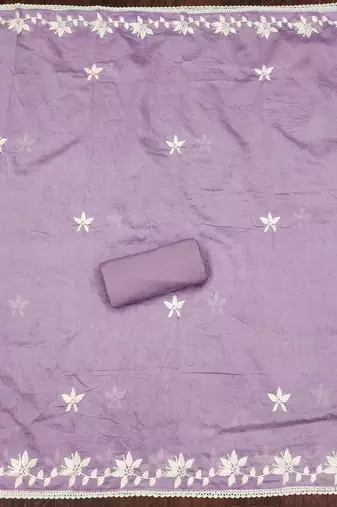 Lavender thread embroidery silk blend churidar dress-materials