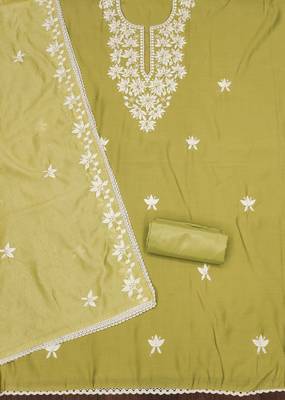 Lime thread embroidery silk blend churidar dress-materials 2