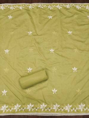 Lime thread embroidery silk blend churidar dress-materials 4