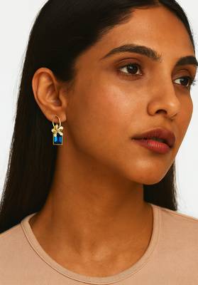 Jewelz gold-plated blue stone earrings with crystal floral accent 2