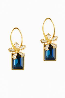 Jewelz gold-plated blue stone earrings with crystal floral accent 3