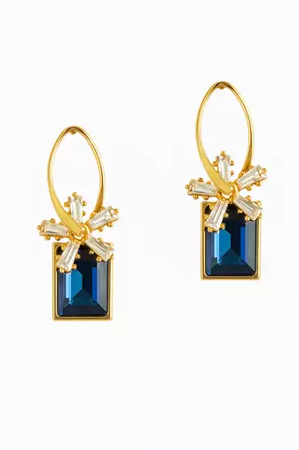 Jewelz gold-plated blue stone earrings with crystal floral accent