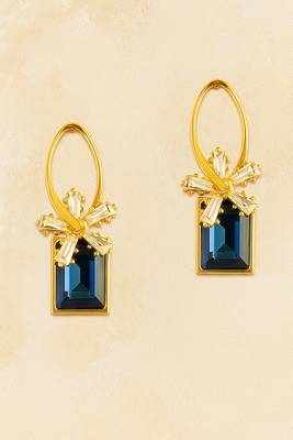 Jewelz gold-plated blue stone earrings with crystal floral accent 4