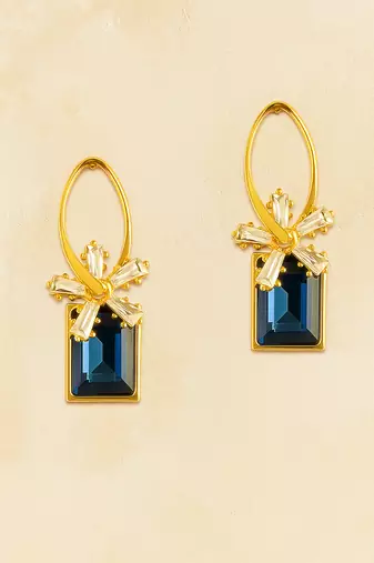 Jewelz gold-plated blue stone earrings with crystal floral accent