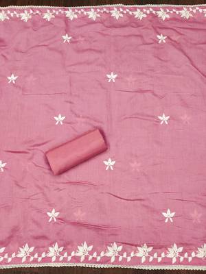Pink thread embroidery silk blend churidar dress-materials 4