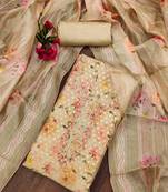 Beige hand embroidery jacquard semi stitched churidar dress-materials