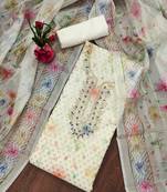 Off-white hand embroidery jacquard semi stitched churidar dress-materials