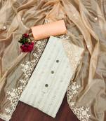 Off-white embroidered chanderi semi stitched churidar dress-materials