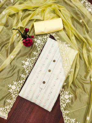 Off-white embroidered chanderi churidar dress-materials 1