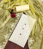 Off-white embroidered chanderi semi stitched churidar dress-materials