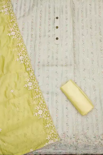 Off-white embroidered chanderi churidar dress-materials