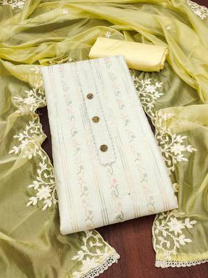 Off-white embroidered chanderi churidar dress-materials 3